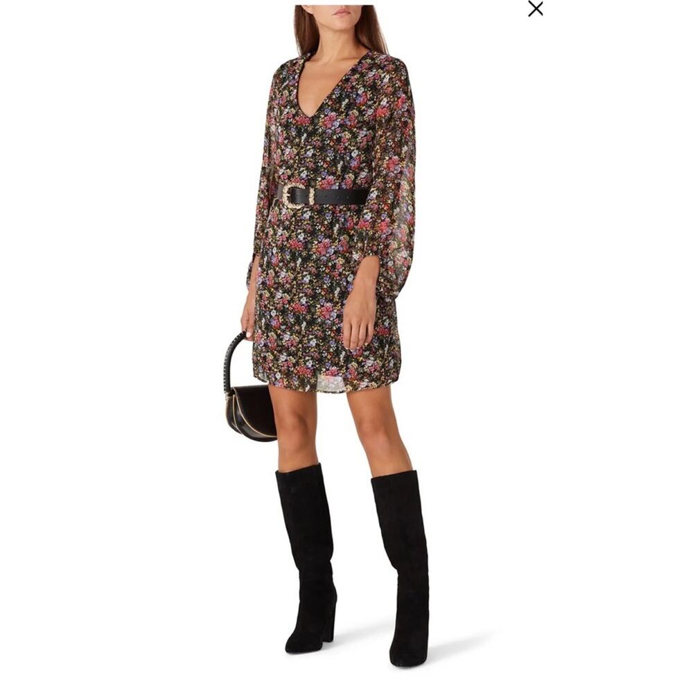 Louna Black Floral Balloon Sleeve Shift Mini Dress